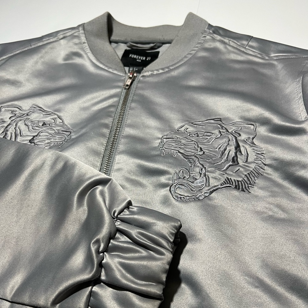 Silver shiny varsity jacket